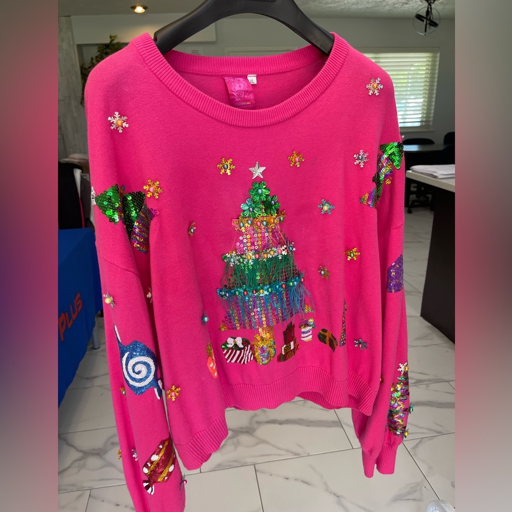 QUEEN OF SPARKLES Pink Holiday Sweater